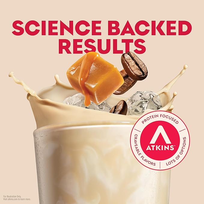 Atkins Café Caramel Iced Coffee Flavored Protein Shake, High Protein Shake, Low Glycemic, Low Carb and Low Sugar, Keto Friendly, Gluten Free, 12 Count