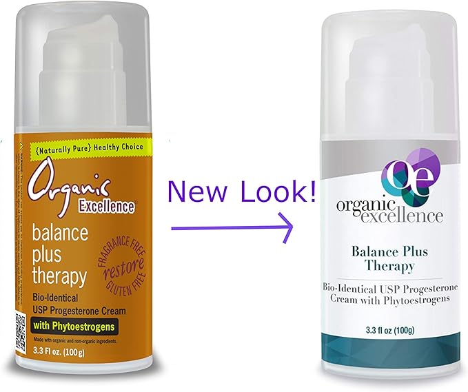 Organic Excellence Balance Plus Therapy - USP Bioidentical Organic Progesterone Cream for Women - with Phytoestrogens - for Menopause Relief and Natural Hormone Balance, 3.3 fl oz (100g)