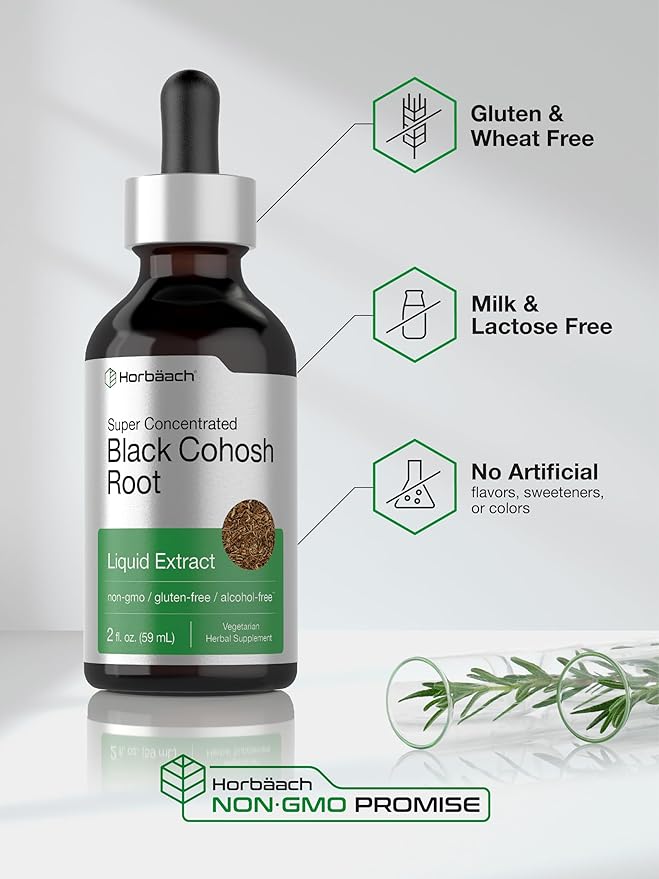 Horbäach Black Cohosh Root Tincture | 2 fl oz | Liquid Extract | Alcohol Free Herb Drops | Vegetarian | Non-GMO, Gluten Free Supplement