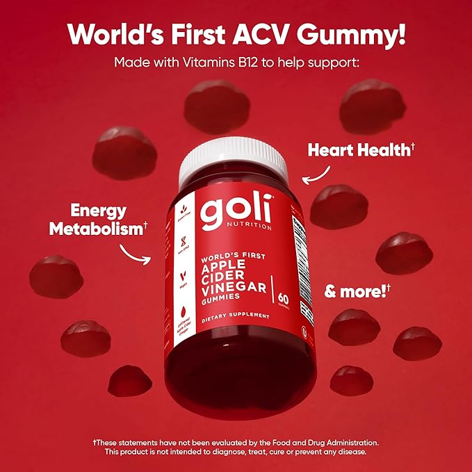 Goli Apple Cider Vinegar Gummies - Worlds First ACV Gummy with Vitamin B12, Beetroot & Pomegranate - Vegan, Non-GMO, Gluten-Free, 300 Count (5 Pack)