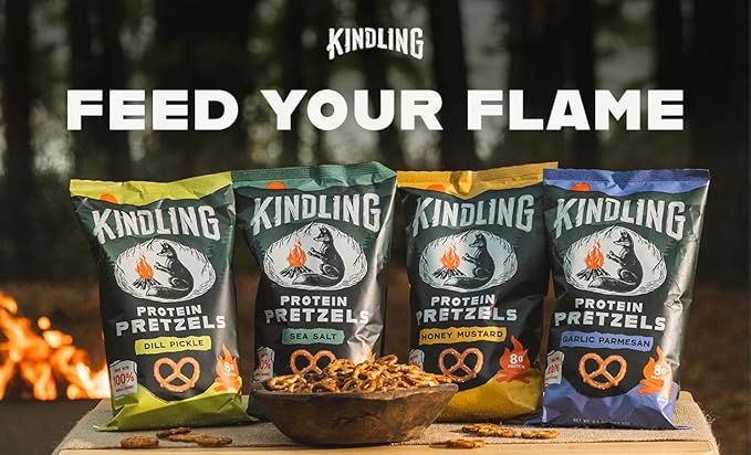 Kindling Protein Pretzels, Sea Salt, Dill Pickle, Honey Mustard, Garlic Parmesan, Kosher, 8-9 g Protein, 1-2 g of Total Sugar, No Artificial Flavors, Soy-Free, for Kids, Office 12 1.06oz Pack, 3 Each