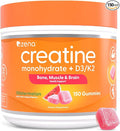 Zena Nutrition Creatine Gummies with D3 & K2, Creatine Monohydrate for Men and Women, Supports Bone, Muscle, & Cognitive Health, Gummy Workout Supplement, Watermelon Flavor, 150ct, 30 Daily Servings