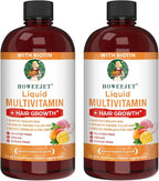 Liquid Multivitamin for Hair Growth | Biotin 10000mcg | Hair & Skin Support Supplement | Clinically Tested for Thicker Hair & Skin Elasticity | Suitable for Women & Men, Ages 18+ | 15.22 Fl Oz (2)