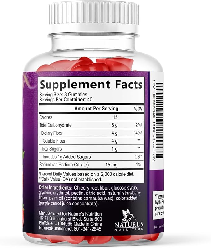 Fiber Gummies For Adults - Daily 3X Strength Soulable Fiber 4g Per Serving Gummy Supplement, Prebiotic Gummy Digestive Health Support - Plant Based Fiber Regularity & Digestion Support - 120 Gummies