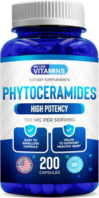 We Like Vitamins Phytoceramides 700mg - 200 Capsules All Natural Wheat Free and Plant Based - Phytoceramide Supplement - Skin Supplement for Women - Ceramides for Skin Hydration, Repair, Rejuvenation