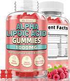 Alpha Lipoic Acid Gummies 1000 MG, High Potency Chewable ALA Supplement with Glutathione, CoQ10, Vitamin B Complex for Antioxidant, Cognitive, Nerve* Support, Sugar-Free, Raspberry Flavor, 60 Counts