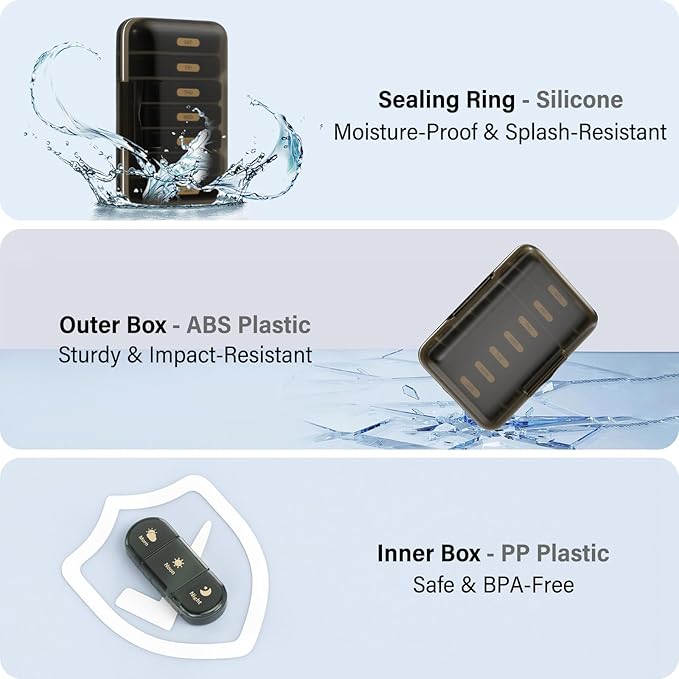 Weekly Pill Organizer 3X a Day, 7 Day Pill Box 3 Times, Portable for Travel Pill Case for Pills/Vitamin/Fish Oil/Medication/Supplements (3x7 Black)