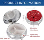 Pill Case Travel,Small Pill Box Container,Tiny Vitamin Holder Organizer,Crystal Round Pill Press Bottle, Pastilleros para Medicamentos(Red)