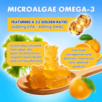 Vegan Omega-3 Gummies - 1600mg with 600mg EPA & 400mg DHA. High Absorption Formula. Delicious Orange Flavor - 60 Gummies