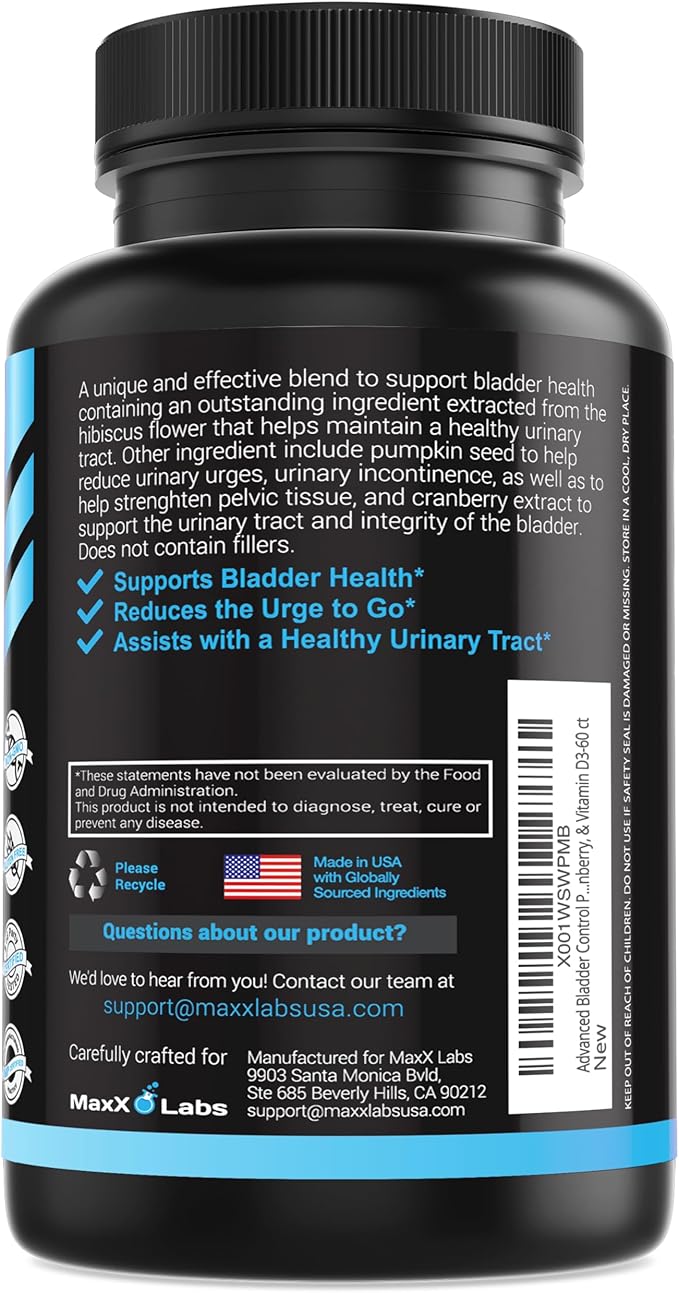 Advanced Bladder Control Supplements for Women & Men - Supports Urinary Tract Health - Helps Overactive Bladder & Urinary Tract Infection - Cranberry Pills + Pumpkin Seed Oil Extract, 60 Ct