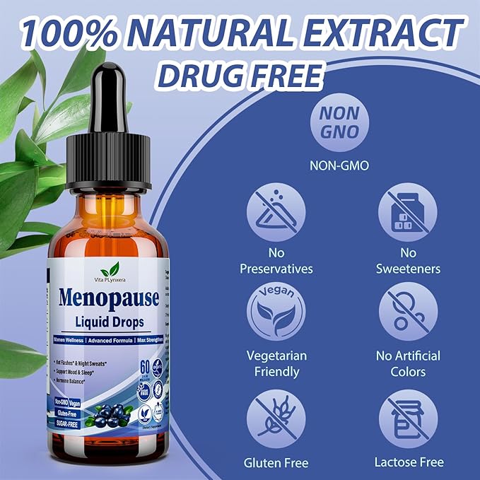 2 Pack Menopause Supplements Liquid Drops, 8-in-1 Menopause Vitamin w. Black Cohosh, Ashwagandha, D3 B6 Multivitamin for Hot Flash, Night Sweats, Hormone Balance & Mood Support for Women Over 40