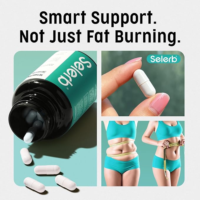 Selerb Metaburn Weight Loss Pills for Women & Men - Appetite Suppressant & Fat Burner, Metabolism Support Weight Loss Supplement with Berberine, Chromium, Green Tea & B12-60 Capsules