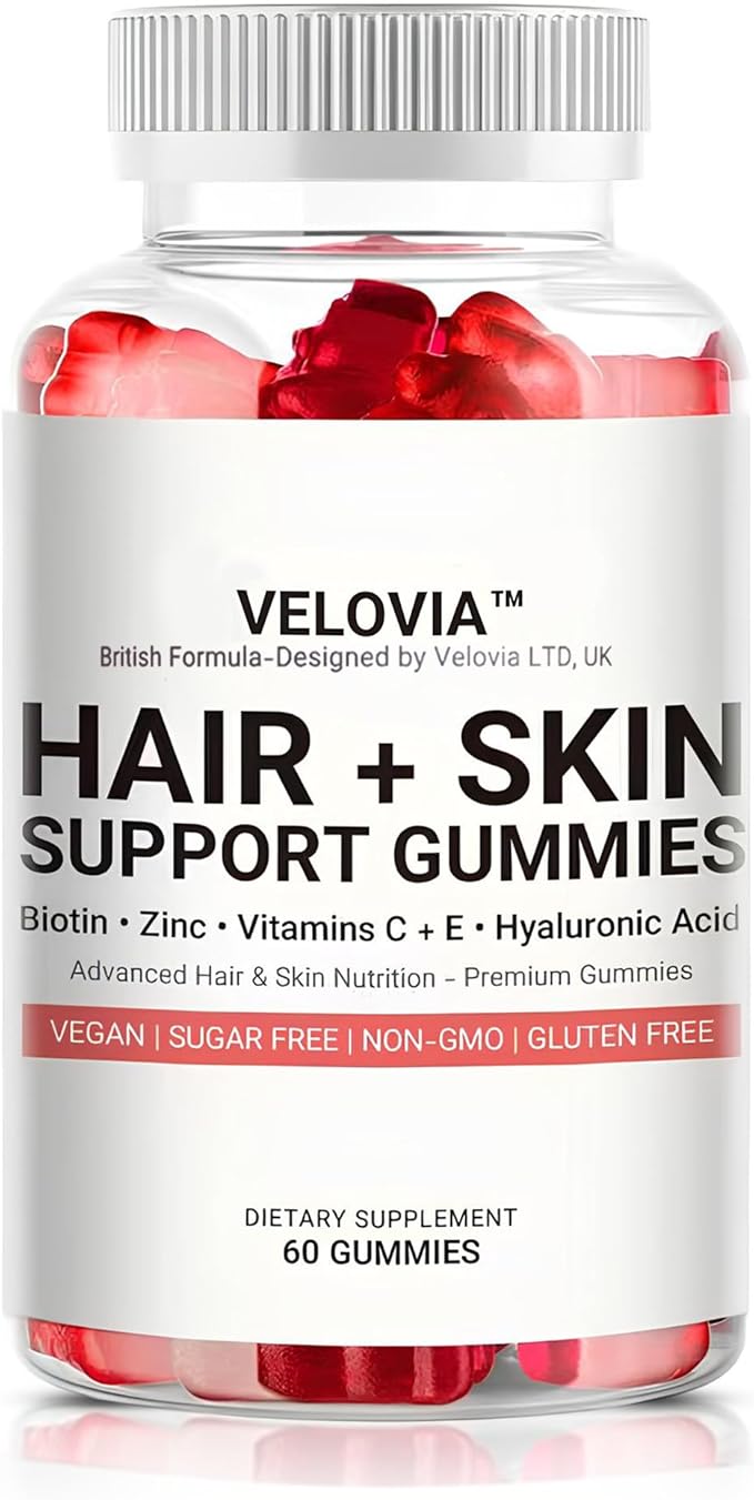Hair, Skin & Nails Gummies for Women & Men – Sugar-Free Biotin with Hyaluronic Acid – Vegan Hair & Skin Support – 60 Gummies (30 Day Supply)