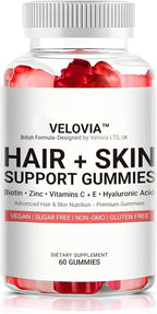 Hair, Skin & Nails Gummies for Women & Men – Sugar-Free Biotin with Hyaluronic Acid – Vegan Hair & Skin Support – 60 Gummies (30 Day Supply)