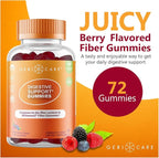 GeriCare Prebiotic Digestive Support, Gummies Compare to Metamucil Fiber Gummies, Berry Flavor, 72 Count, Plant-Based Fiber for Gut Health, Non-GMO, Gluten-Free, Vegan, Fiber Supplement