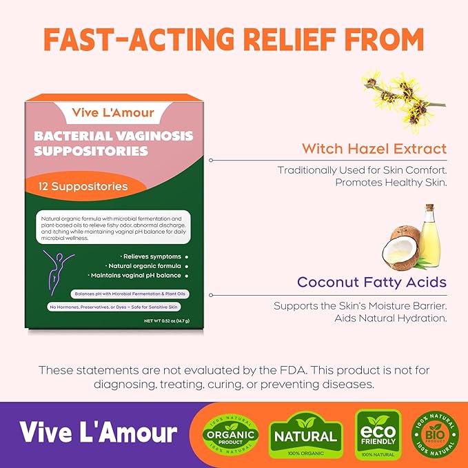 Vive L'Amour Vaginal Suppositories 2-Pack | 24 Inserts for Ongoing Feminine Balance & Odor Support | Relieves BV Symptoms: Fishy Odor, Itching & Discharge | Natural Plant-Based Formula