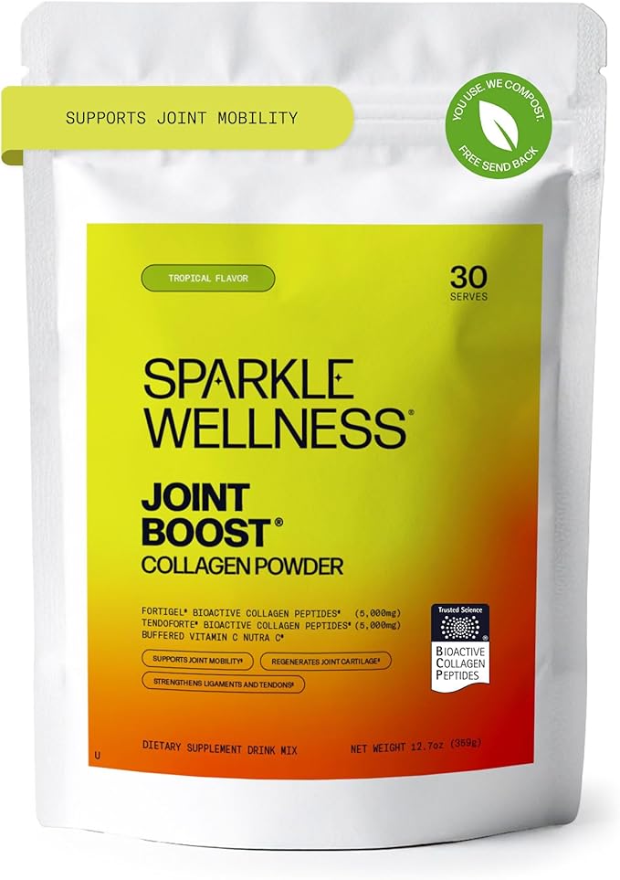 Sparkle Wellness FORTIGEL & TENDOFORTE Collagen Peptides | Collagen Powder with Calcium Ascorbate Vitamin C to Support Joint Mobility, Tendon & Ligament Health | Joint Boost (Tropical) [30-Serves]