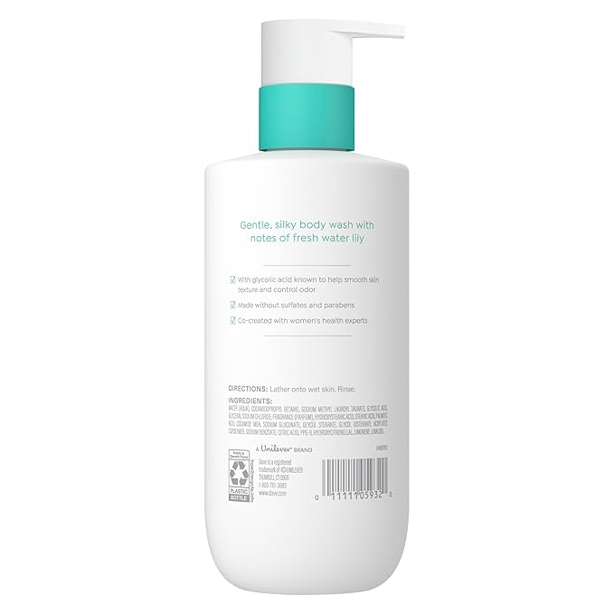 Dove Glycolic Serum Body Wash for Women - For Skin Renewal, Hydration & Odor Control,Fresh Water Lilly Scent 14.2 oz
