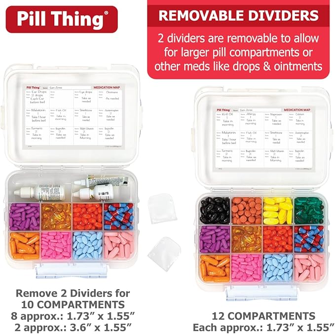 12 Compartment Large Pill Case with Airtight Seal - Silicone Gasket Waterproof Med Box with Medication Map (Clear, 1 Pack)