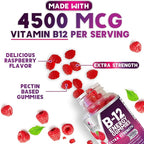 B12 Energy Gummies - 4500 mcg Vitamin B12 Per Serving - Extra Strength Chewable B12 Supplement for Energy, Metabolism & Immune Support - For Women, Men & Kids - Natural & Berry Flavored - 120 Gummies