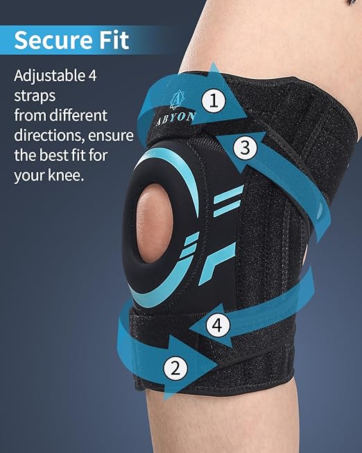 ABYON Knee Brace for Men & Women – Adjustable Knee Support for Meniscus Tear,ACL, MCL & Arthritis – Neoprene Patella Stability Wrap with Dual Side Spring Stabilizers & Patella Gel Pad for Pain Relief & Injury Recovery – See How to Size Video Before Ord...