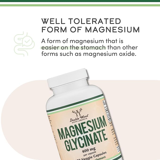 Magnesium Glycinate 400mg | 180 Capsules | Sleep, Muscle, & Heart Support | Vegan, Third Party Tested, Gluten Free, Non-GMO, by Double Wood Supplements