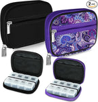 Serfeymi Weekly Travel Pill Organizer Pill Case for Purse with Removable 7 Day Pill Box, Fashionable Travel Medicine Organizer Pill Container for Medicine, Vitamin, Supplement - Black 01 + Purple 01