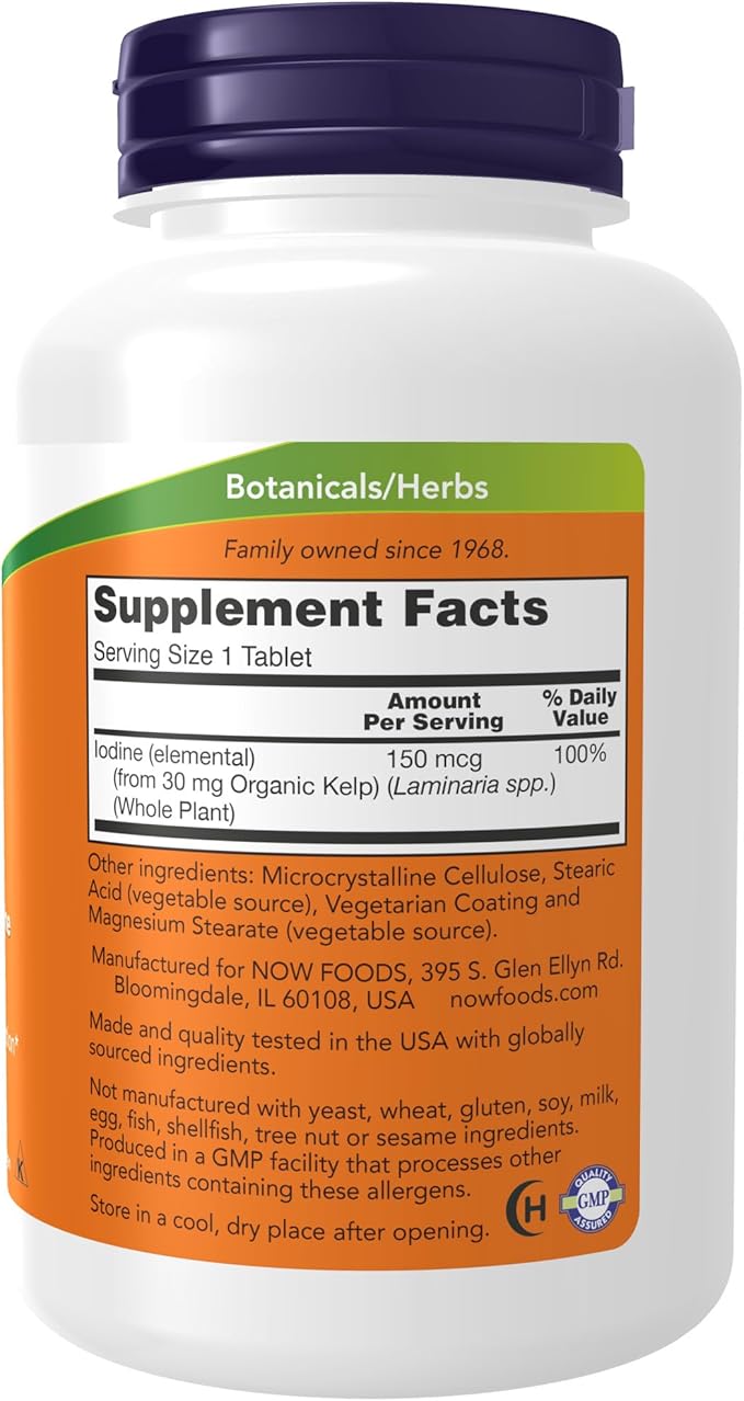 NOW Supplements, Kelp 150 mcg of Natural Iodine, Easier to Swallow Tablet, Super Green, 200 Tablets (Pack of 2)