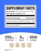 BulkSupplements.com Calcium Carbonate Powder - Calcium Carbonate Food Grade, High Absorption - Gluten Free, 1.25g per Serving, 1kg (Pack of 5) (11 lbs)