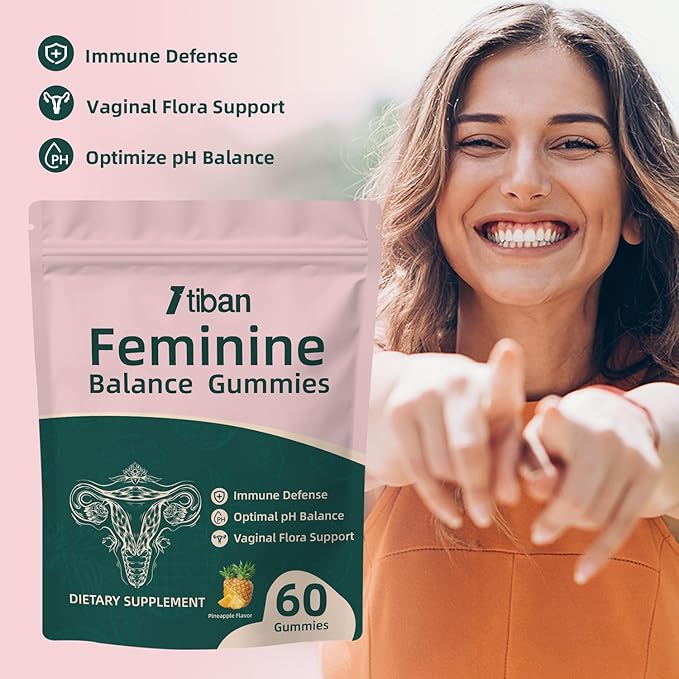 Women Gummies for pH Balance, Premium Feminine Vaginal Health Probiotics Her Gummy, Immune Support, Vegan, Gluten-Free, Pineapple Flavour 60 Gummies 30 Servings