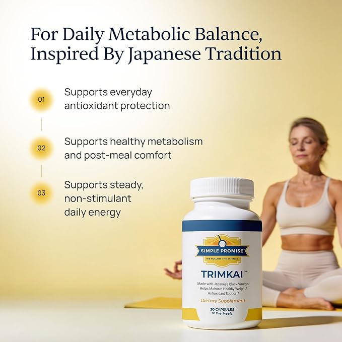 Simple Promise TrimKai - Japanese Black Vinegar Capsules for Metabolism Support - with Astaxanthin 12mg, Seaweed & Black Pepper Extract - Plant-Based Formula - 30 Capsules
