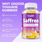 Saffron Gummies 88.5mg - Saffron Supplements with Magnesium, Rhodiola Rosea, Ashwagandha, L-Theanine, Vitamins D3 & B6, Zinc - Supports Antioxidant Function, Pineapple Flavor, 60 Count