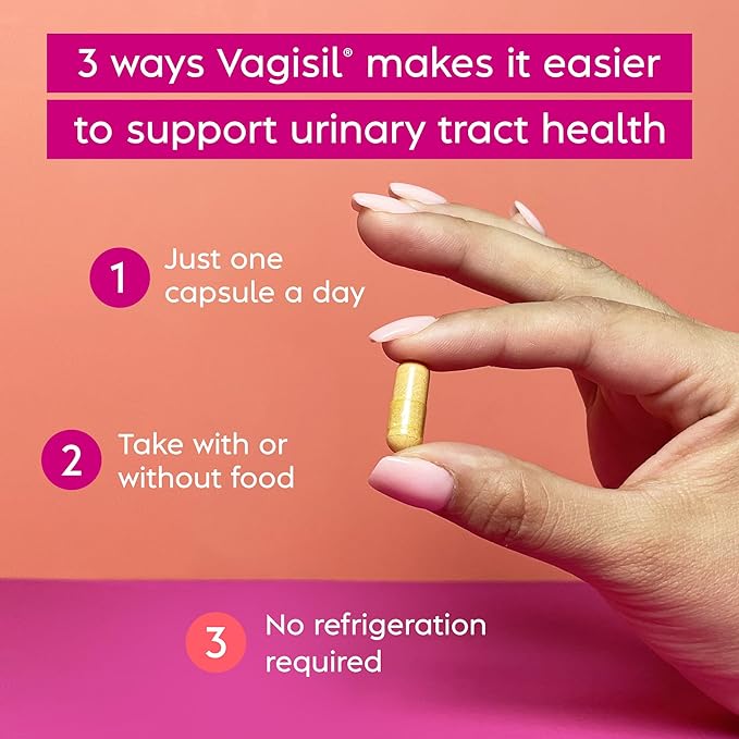 Vagisil Urinary Tract Health Supplements, Clinically-Proven Probiotics, Protects Urinary Tract Health, Clean Ingredients, Helps Cleanse and Flush UTI-Causing Bacteria, 1 Capsule Daily, 30 Capsules