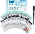 Serfeymi 72 Pcs Pill Pouch Bags for Travel Reusable Plastic Bags 3"x3" 12 mil (Double Sided) Translucent Zipper Pill Pouches for Medicine with Slide Lock & Writable Label, 1x Marker-White+Green+Black