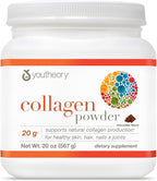 Youtheory Collagen Powder - 20 g Hydrolyzed Collagen Peptides - with Vitamin C, Biotin & Amino Acids - Supports Joint & Bone Health* - Chocolate - 20 oz (21-Day Supply)