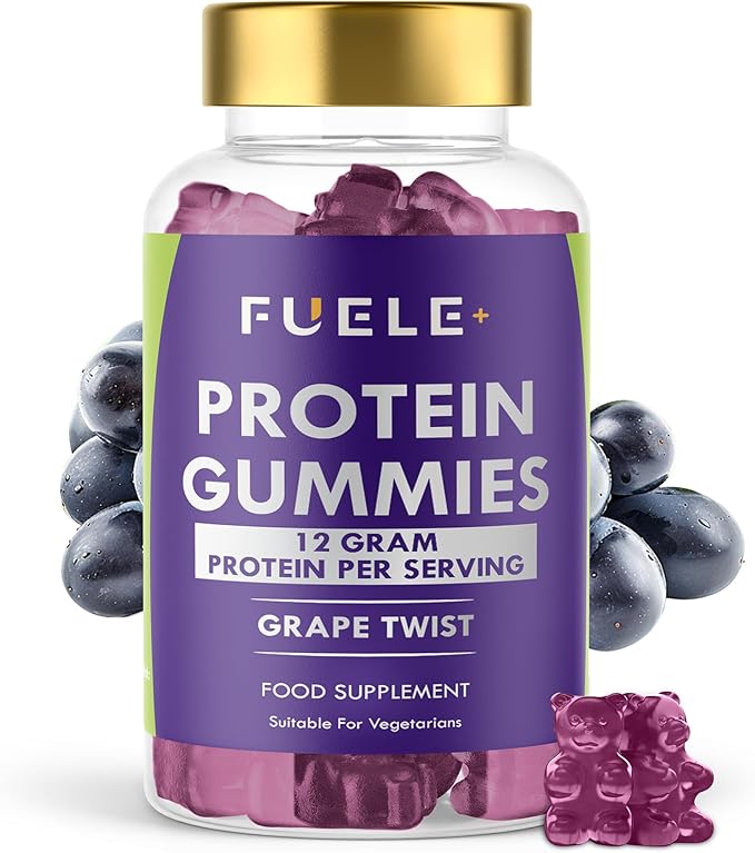 Protein Gummies – 12g High Protein Snack, Grape Twist Flavor, No Added Sugar, Whey Protein Gummies, Supports Muscle Recovery, Post Workout Supplement (60 Gummies)