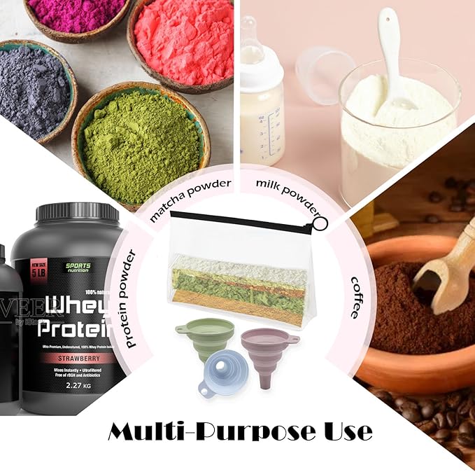 100pcs Protein Powder Container Set, Protein Powder Storage Container To Go, Powder Dispensers with Funnel and Labels for Travel Fitness Workout Trip