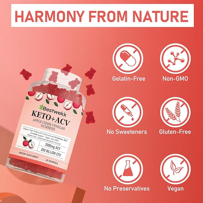 Apple Cider Vinegar Gummies, Max Strength 2000mg ACV Gummy with Probiotics, B12 and Keto Support, For Digestion, Metabolism, Detox, Gut & Immune Health, Gelatin-Free, Non-GMO, 120 keto acv gummies