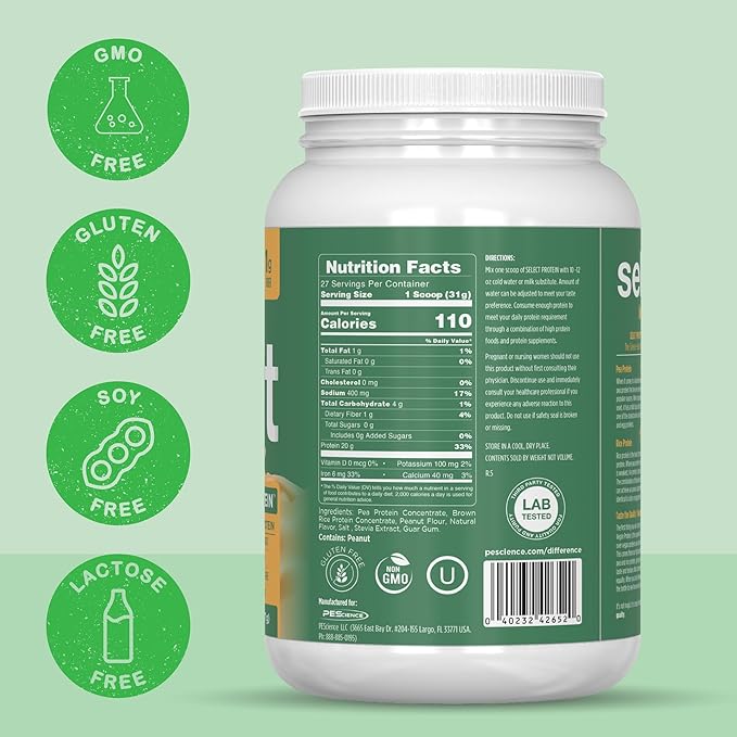 PEScience Select Vegan Protein Powder, Plant Based Protein Powder, Amazing Taste, Smooth Texture, Pea and Brown Rice Blend, Dairy Free, Lactose Free, Gluten Free - Peanut Butter Delight, 27 Servings