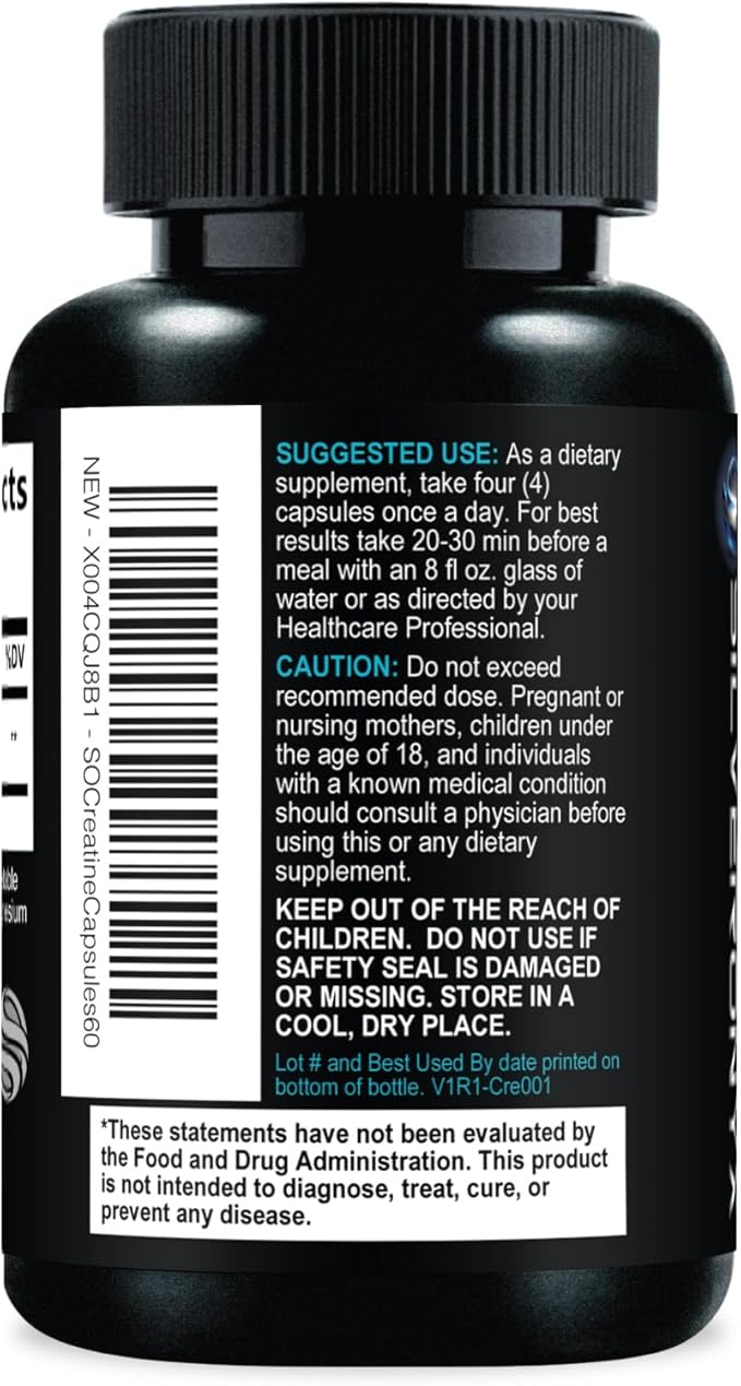 Creatine Monohydrate 3000mg Per Serving - 3X Strength Micronized Creatine Powder - Supports Lean Muscle, Strength, Energy, & Endurance - All Natural Supplement, Non-GMO, Bottled in USA - 60 Capsules