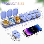 Extra Large Weekly Pill Organizer 7 Day - Portable Daily Pill Box with 7 Detachable Compartments, Vitamin Holder and Medicine Organizer for Supplements, Home and Travel, Purple
