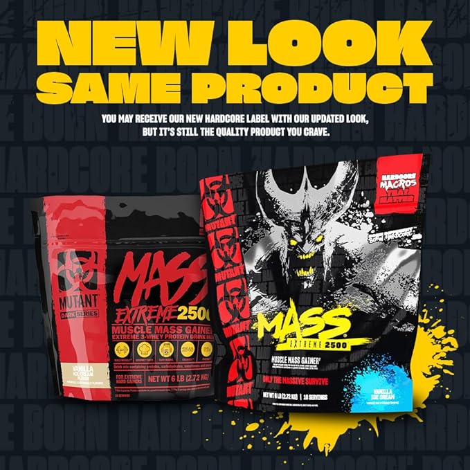 Mutant Mass Extreme Gainer Protein Powder – High Calorie Weight Gainer with Whey Protein & Glutamine for Muscle Mass, Bulking & Weight Gain - Cookies & Cream 6 lbs