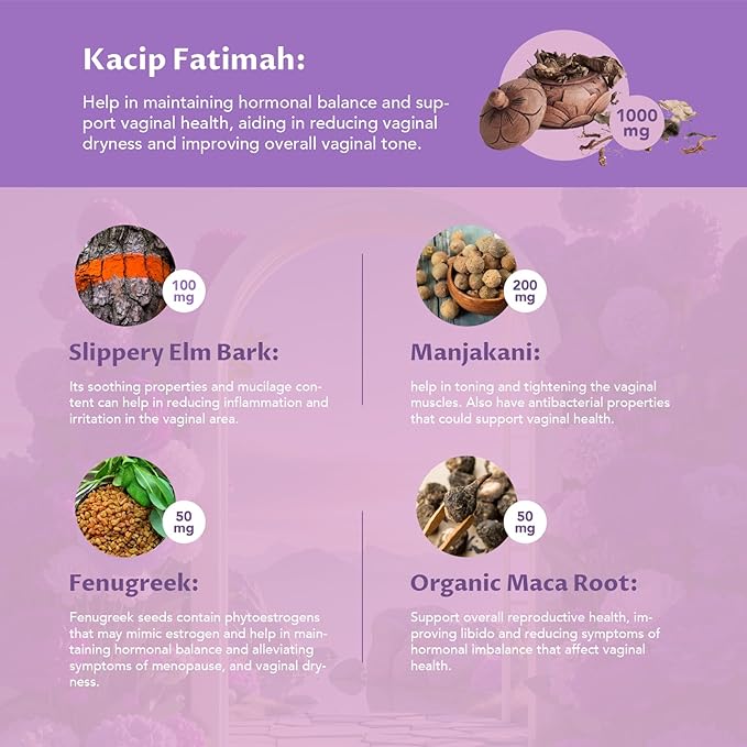 Vaginal Tightening Capsules for Women – Kacip Fatimah, Manjakani & Slippery Elm – Support Elasticity, pH Balance & Intimate Dryness Relief – 60 Vegan Capsules