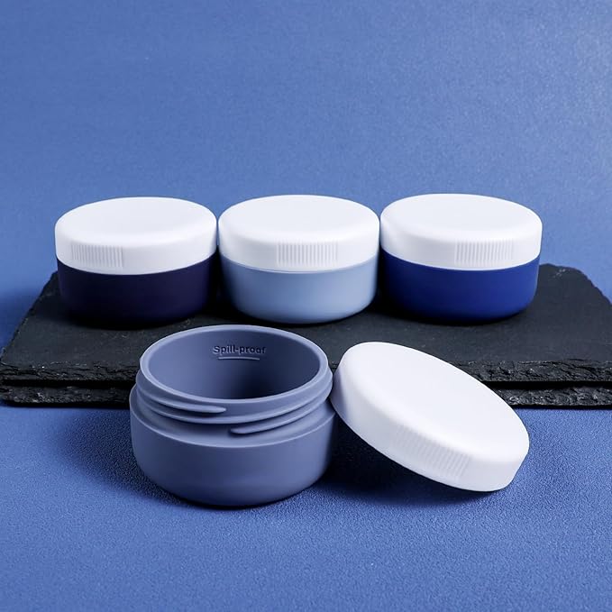 Kuangre Travel Containers for Toiletries, Silicone Cream Jars BPA-Free, Leak-proof 1.35oz Travel Size Containers, Portable Size Silicone Jars with Lid for Cosmetic Face Hand Body Cream (4 Pack)