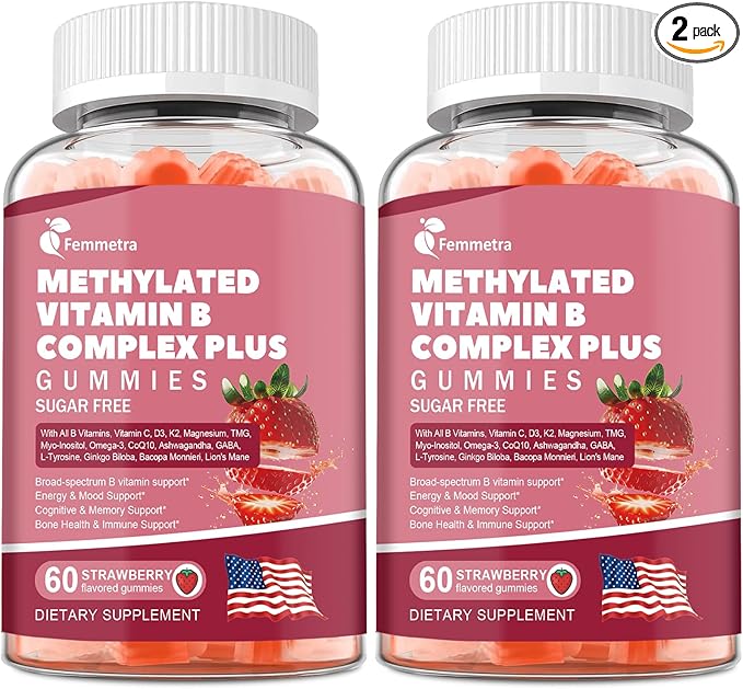Ultra Methylated Vitamin B Complex Sugar Free Gummies - All B Vitamins + Vitamin C D3 K2 Ashwagandha Magnesium Omega 3 CoQ10 for Women Men - Methyl Vitamin B12, Methylfolate, B1, B2, B3, B5, B6, B7 B9