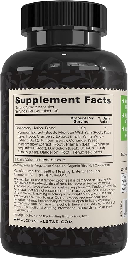 Crystal Star Bladder Strength (60 Capsules) – Herbal Urinary Tract Health and Extra Strength Bladder Control Supplement, Cranberry Extract, Pumpkin Seed Extract, Plantain and Wild Yam Root, Non-GMO