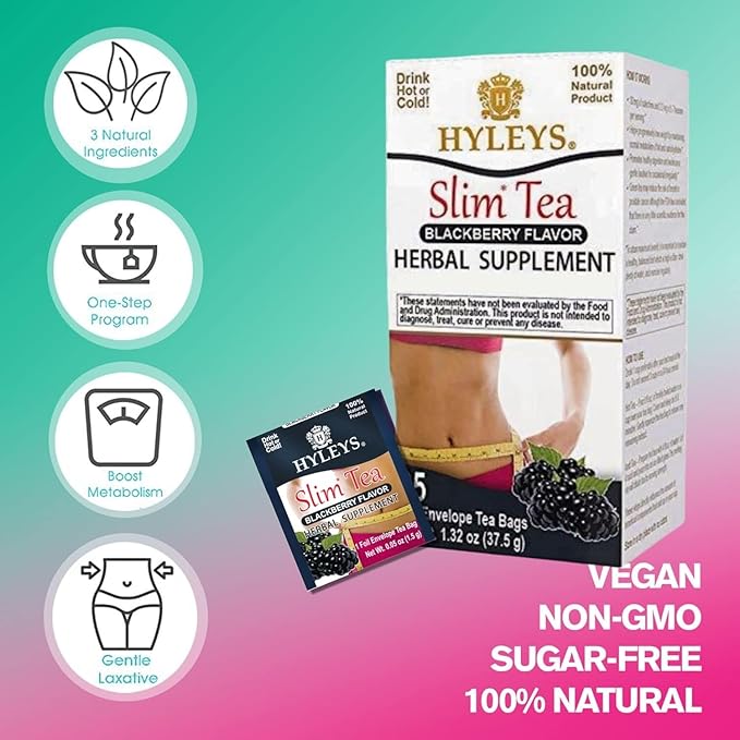 Hyleys Slim Tea Blackberry Flavor - Weight Loss Herbal Supplement Cleanse and Detox - 25 Tea Bags (6 Pack)