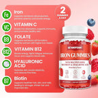 Iron Gummies for Women & Men - Iron Supplement with Multivitamin for Adults & Kids - Support Blood Builder, Energy, Iron Deficiency & Anemia - Sugar Free Iron Gummies Mixed Berry Flavor 60 ct
