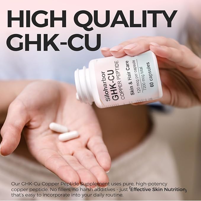 GHK-Cu Copper Peptide Supplement, 120mcg High-Purity Supplement for Skin & Hair, Enteric-Coated for Maximum Absorption, Vegan & Gluten-Free (60 Count)
