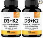 Sandhu's Vitamin D3 K2 Magnesium 5000 IU, 120mcg K2 Capsules 120 Count (Pack of 2) | with VIT B6, Zinc & Quercetin | D3K2 Supports Superior Absorption, Energy, Immune, Muscle Health for Men & Women